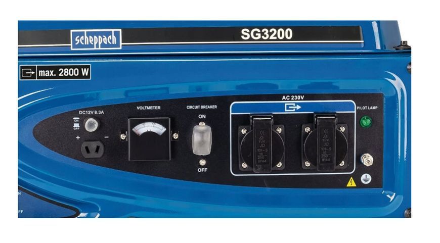 Бензиновий генератор SG3200 Scheppach - 2800 Вт | 2x230V розетки | Бак 15 л для 12 годин роботи SG3200 фото